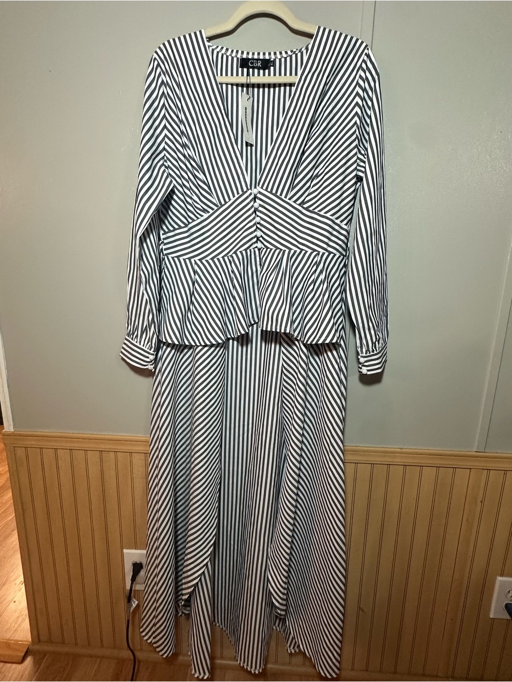 CBR Black White Striped High Low Peplum Tunic Blouse Statement Piece Boho Chic